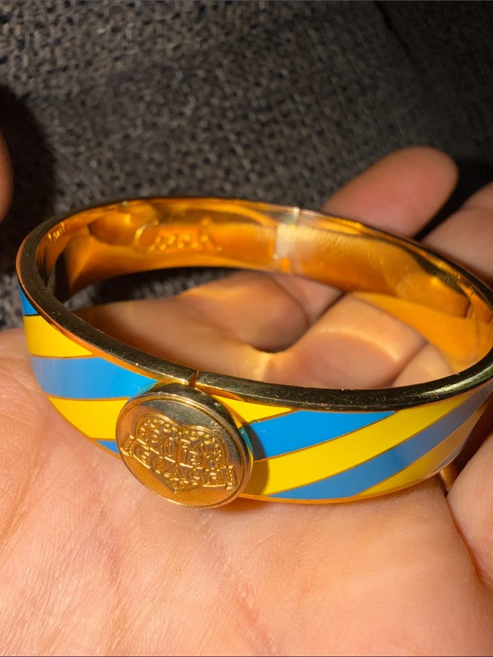 Coach POPPY Gold-Tone Bracelet with Yellow and Blue Enamel Stripes
